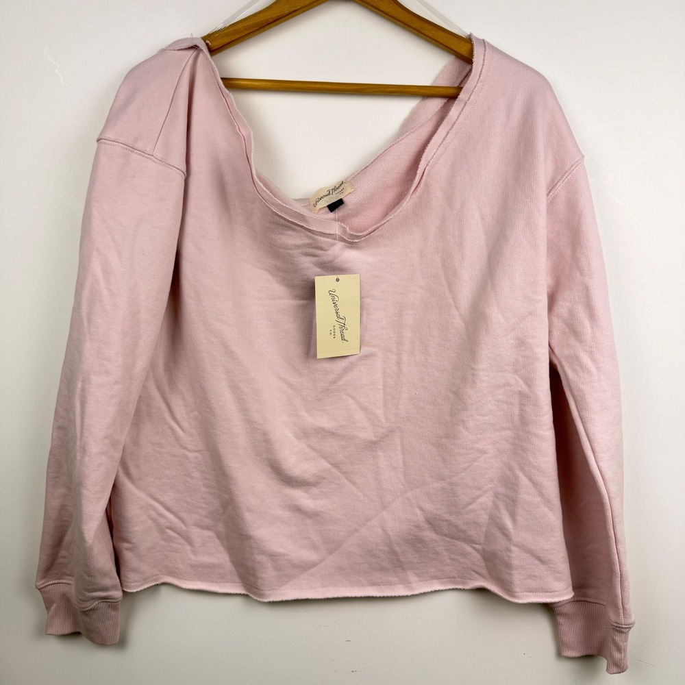 Universal Thread Off Shoulder Oversized Pink Wide Neck Raw Edge Sweatshirt M
